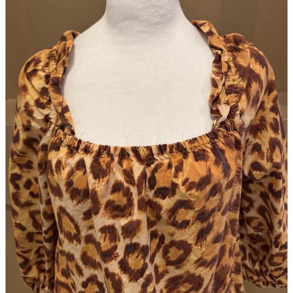 Kate Spade panthera leopard print square neck cotton blouse top Size S - Picture 2 of 7